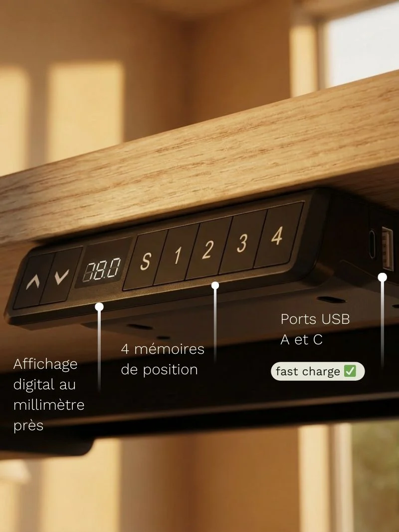Advanced Go - Plateau Essential | Bureau Assis Debout Électrique, Ports USB A & C - Image 3