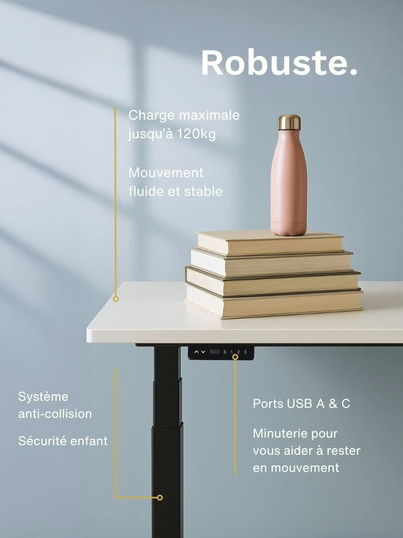 Advanced Go - Plateau Small | Bureau Assis Debout Électrique 110x60 ou 120x60,  Ports USB A & C - Image 4