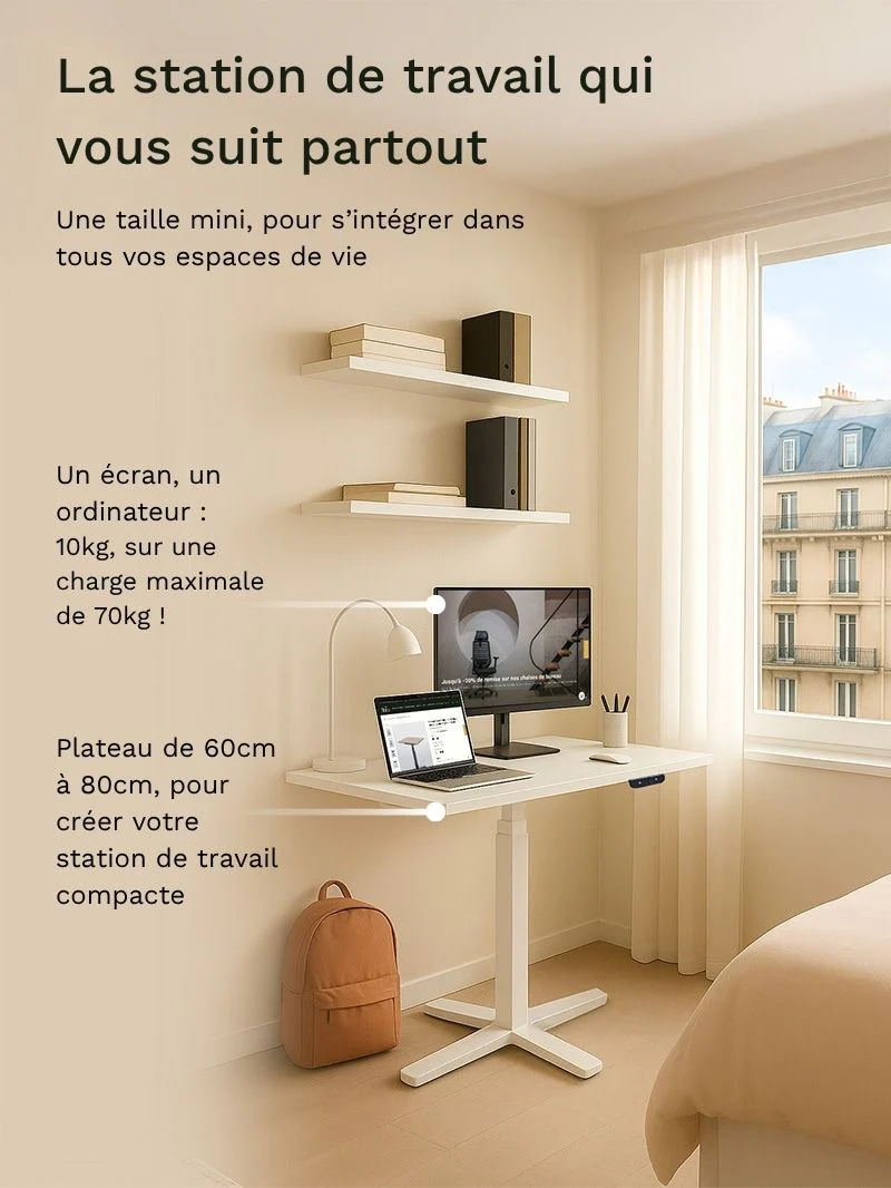 Bureau Assis Debout Electrique 80x60 | Mini Plus - Image 4