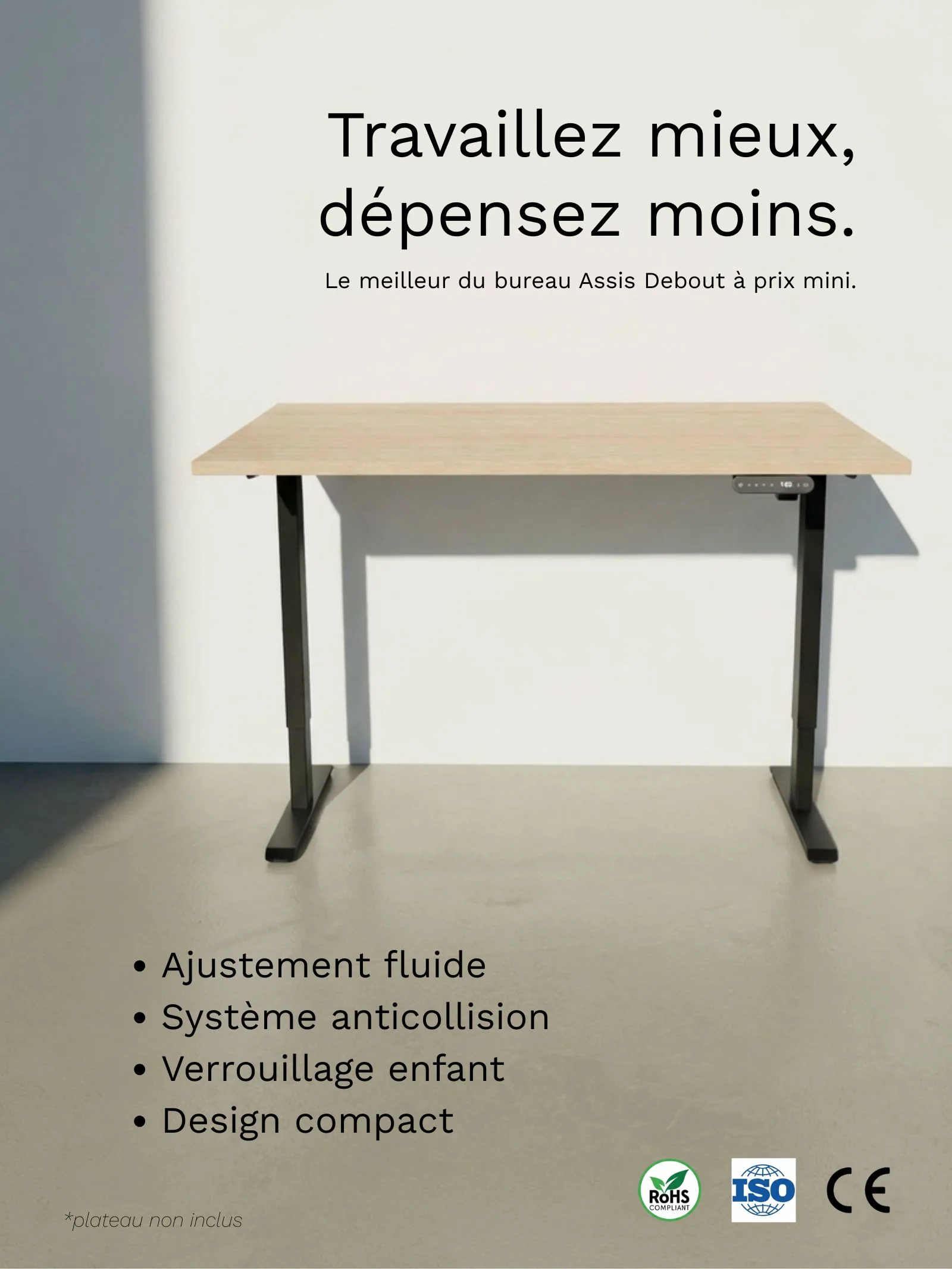 Start 1 | Pieds de Bureau Électrique Réglable en Hauteur - 1 moteur - Image 3