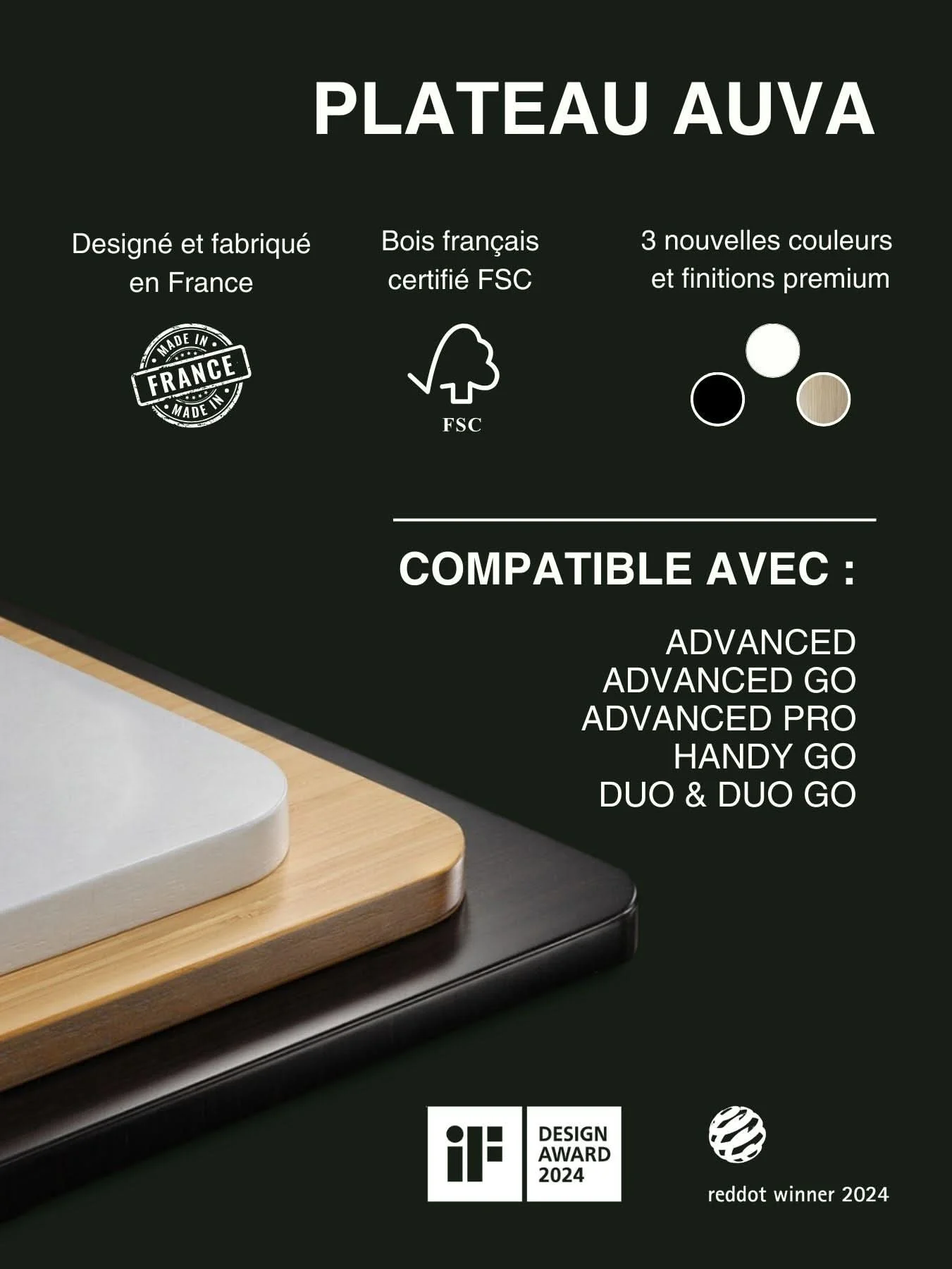 Auva | Plateau de Bureau en Bois Recyclé, 70 cm, Angles arrondis - Image 3